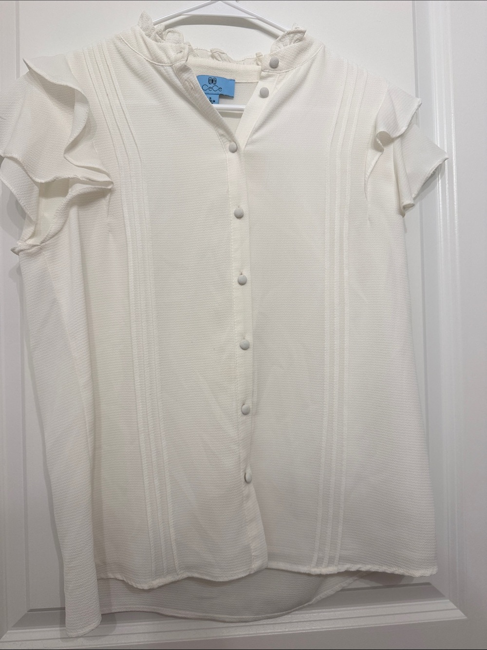 CeCe Cream Ruffle Sleeve Button-Front Blouse - Picture 3 of 4